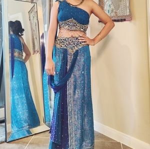 Designer Turquoise and Cobalt Lehenga Sheetal India sz 34